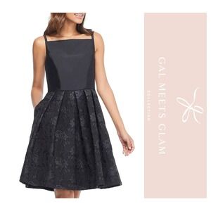 Gal Meets Glam Black Floral Jacquard A-Line Cocktail Dress
